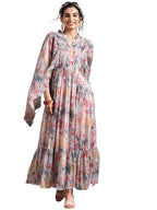Libas WomenS Polyester A-Line Maxi Dress (37176_Multi Multicolour