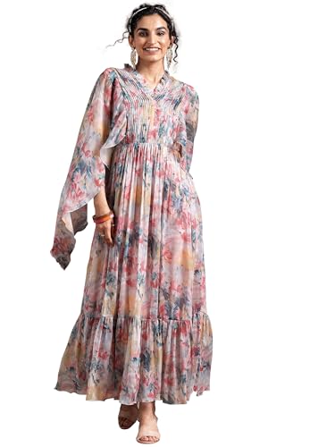 Libas WomenS Polyester A-Line Maxi Dress (37176_Multi Multicolour
