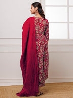 ANNI DESIGNER Womens Cotton Blend Anarkali Printed Kurta with Pant & Dupatta (Dabu Red_L_Red_Large)