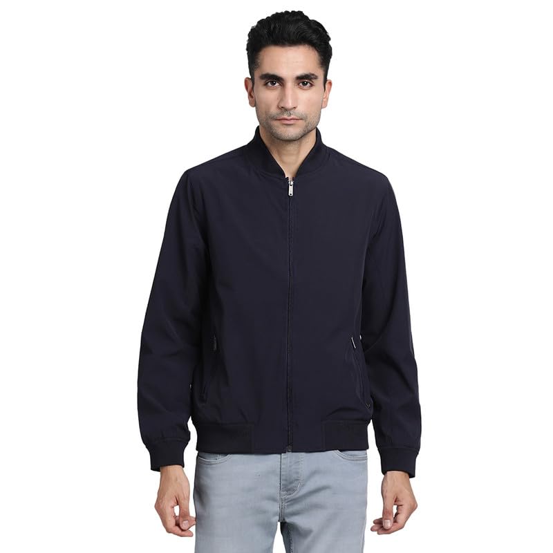 Turtle Men Nylon Navy Blue Solid Regular Fit Casual Windcheater
