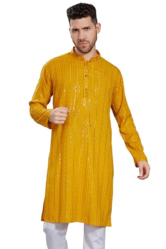 Divisive MenS Embroidered Cotton Blend Only Slim Fit Kurta (Dkrt383_M_Mustard)