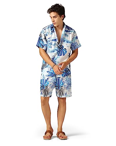 Greciilooks Mens Rayon Night Dress Regular Fit MenS Co-Ord Set (Sky, Xx-Large)