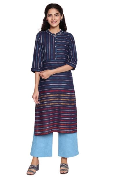 Aurelia Womens Blue Pure Cotton Straight Kurta and Palazzo Set (Size: M)-ONVAS11868-701749