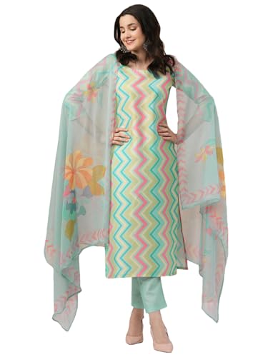 ANNI DESIGNER Womens Rayon Blend Straight Printed Kurta with Pant & Dupatta (Zaggu Pista_XL_Pista_X-Large)