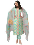 ANNI DESIGNER Womens Rayon Blend Straight Printed Kurta with Pant & Dupatta (Zaggu Pista_XL_Pista_X-Large)