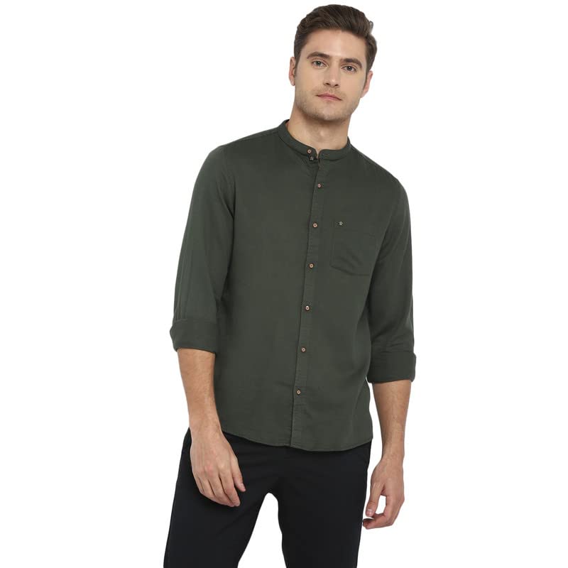 Turtle Men Dark Grey Cotton Linen Solid Slim Fit Shirts