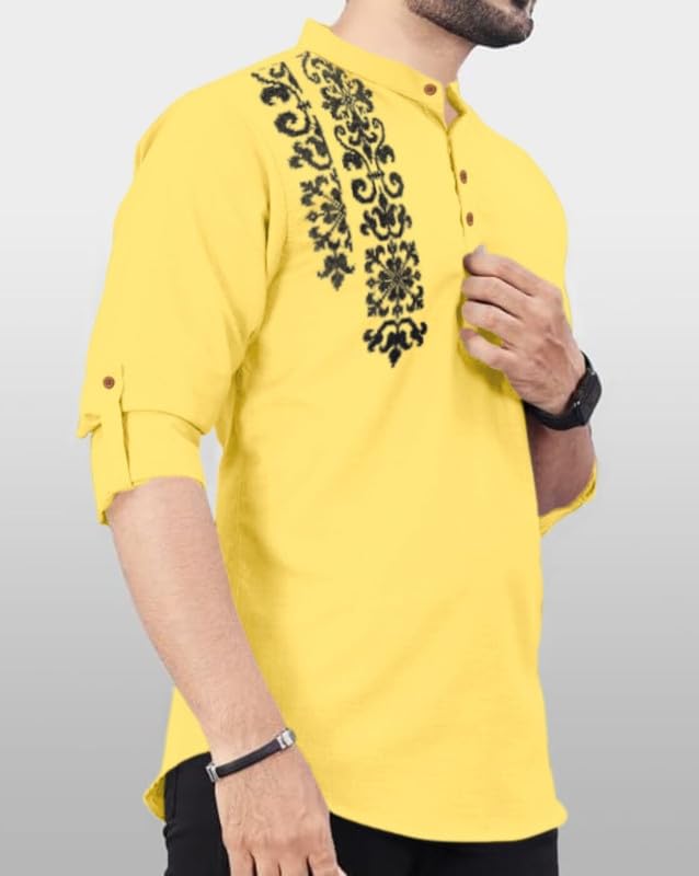 Finivo Fashion MenS Cotton Blend Kurta Style Shirt | Mandarin Collar Long Sleeve Casual Ethnic Shirt With Button Placket | Styl