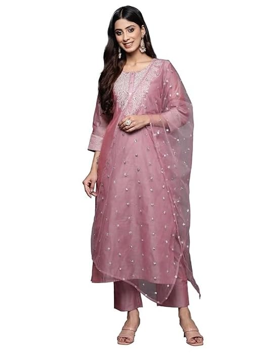 Varanga WomenS Chanderi Silk Kurta Set (Frl_Var2205188_2205189_Mauve
