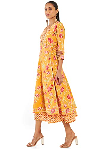 Soch Women Yellow Cotton Printed Dress Kurta