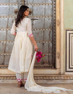 ANNI DESIGNER Womens Rayon Blend Anarkali Embroidered Kurta with Pant & Dupatta (RAASHI Cream_L_Cream_Large)