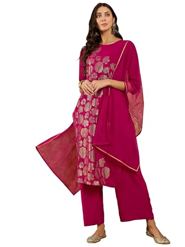 Ziyaa Women'S Dark Pink Crepe Kurta,Palazzo Set With Dupatta (Ziskdcr4077-Rl-Xl