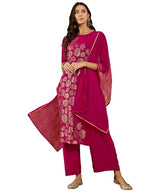 Ziyaa Women'S Dark Pink Crepe Kurta,Palazzo Set With Dupatta (Ziskdcr4077-Rl-Xl