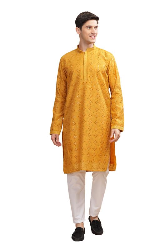 Be Active MenS Cotton Regular Kurta (Sk0801-Kr_Mehndi Yellow