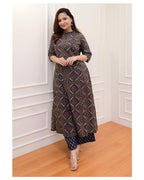 ANNI DESIGNER Womens Cotton Blend Straight Printed Kurta with Palazzo (ABP Blue-NW_L_Blue_Large)