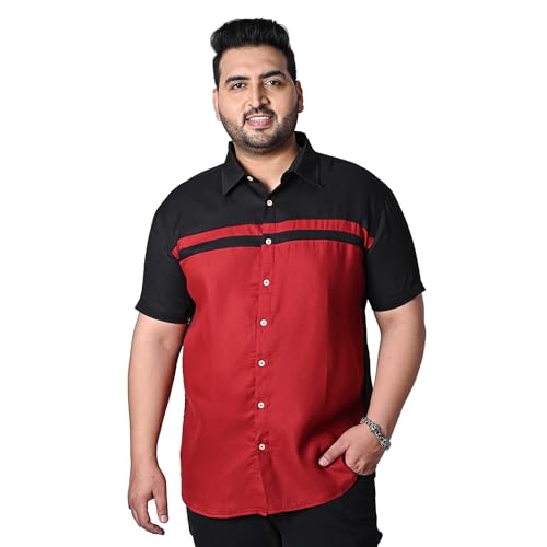 Bigbanana Plus Size MenS Regular Fit Colorblock Shirt (Pattaya-Red,Red,3Xl)