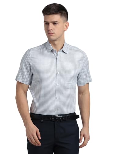 Turtle Men Giza Cotton Grey Check Slim Fit Formal Shirt