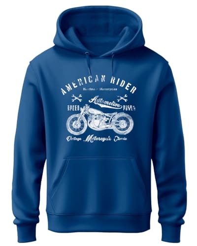 ADRO Men's Cotton Neck Hooded Sweatshirt (H24-AME-RB_Royal Blue