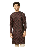 Manyavar MenS Midnight Black Floral Patterned Angrakha Style Kurta (M)