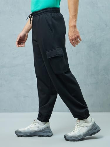 Bewakoof MenS Solid Super Loose Fit Cotton Blend Cargo Joggers