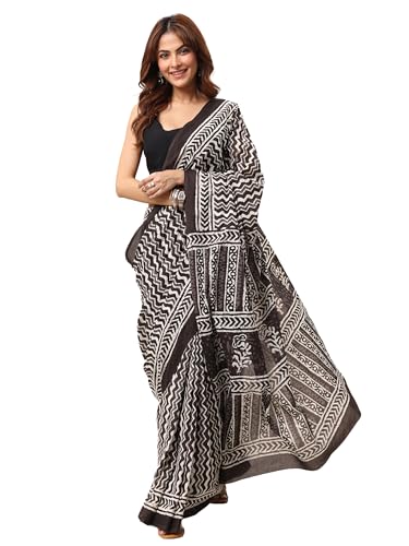 Grey Printed Leheriya Cotton Saree With Unstitched Blouse Piece