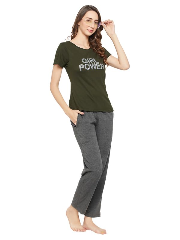 Clovia Womens Cotton Printed Sleep Shirt (LT5200P17_Green_S)