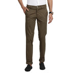 Turtle Men Cotton Stretch Olive Solid Ultra Slim Fit Casual Trouserss