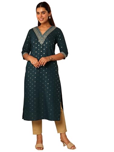 Libas Women'S Silk Blend Straight Kurta (29813_Teal