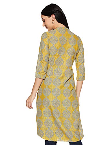 W For Woman W Yellow Mandarin Neck Printed Kurta