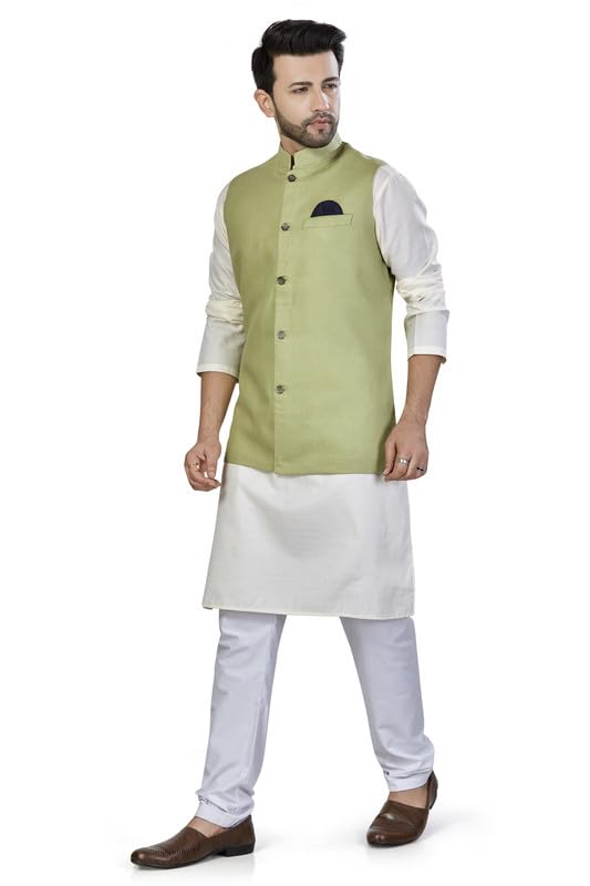 Be Active MenS Solid Linen Blend Kurta Pyjama 3 Piece Set || Men Kurta Pajama With Modi Jacket || Kurta Pajama Nehru Jacket For