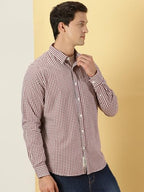 Thomas Scott Mens Solid Slim Fit Casual Shirt with Spread Collar and Long Sleeve Maroon