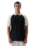 The Souled Store Solids: Black & White Colourblock Mens and Boys Regular fit Solid Half Sleeve Cotton Blend Multicolored Mens Po