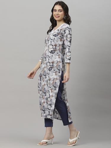 ANNI DESIGNER Womens Cotton Blend Straight Fit Printed Kurta with Pant (SouthZ Grey-NW_M_Blue_Medium)