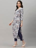 ANNI DESIGNER Womens Cotton Blend Straight Fit Printed Kurta with Pant (SouthZ Grey-NW_XXL_Blue_XX-Large)