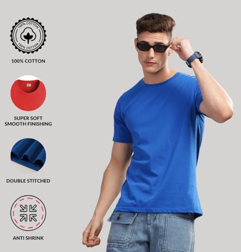 ADRO Men's Solid Regular Fit T-Shirt (RCM3-PLN-PU-RB-PT_Purple,Royal Blue,Pista