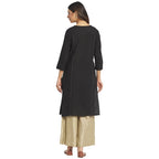Fabindia Women Cotton Round Neck Knee Length Kurta Black