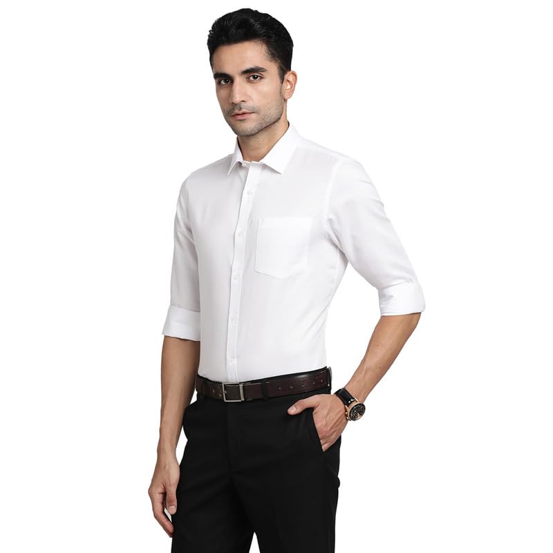 Turtle Men 100% Cotton White Dobby Slim Fit Formal Shirts