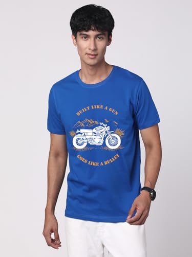 ADRO Mens Royal Bike Design Printed 100% Cotton T-Shirt - Regular Fit, Printed T-Shirts for Men (RN24-RYL-RB_Royal Blue_S)