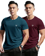 EYEBOGLER Mens Round Neck Half Sleeve Solid Dry Fit Tshirt Pack of 2