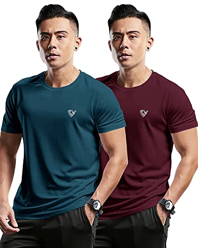 EYEBOGLER Mens Round Neck Half Sleeve Solid Dry Fit T-Shirt Pack of 2
