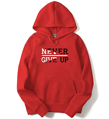 ADRO Never Give Up Design Printed Hoodies/Sweatshirts for Men & Women (H20-M-NGU-RD_Red_XL)