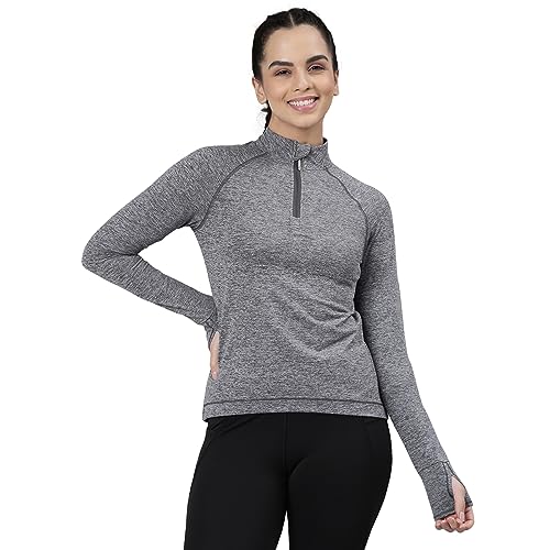 Enamor Womens Solid Slim Fit T-Shirt (A310_Charcoal Melange
