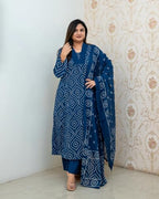 ANNI DESIGNER Women s Anarkali Viscose Kurta with Trousers and Dupatta, Blue, XL