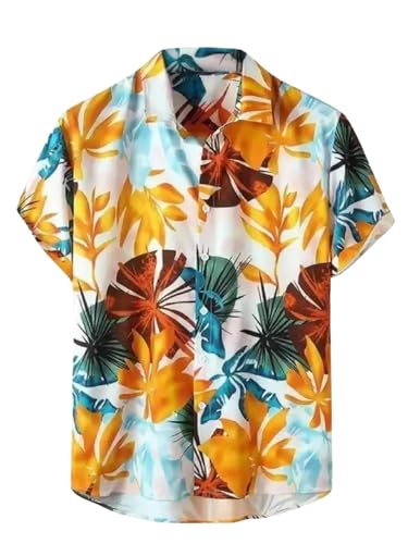 Leriya Fashion Shirt for Men | Tropical Leaf Printed Rayon Shirts for Men | Preppy Short Sleeves | Spread Collared Neck | Perfec
