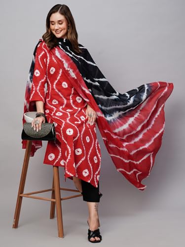 ANNI DESIGNER Womens Cotton Blend Printed Straight Kurta with Pant & Dupatta Pack of 2 (Combo-Mayavi Red-April-Sky Blue_XXL_Mul