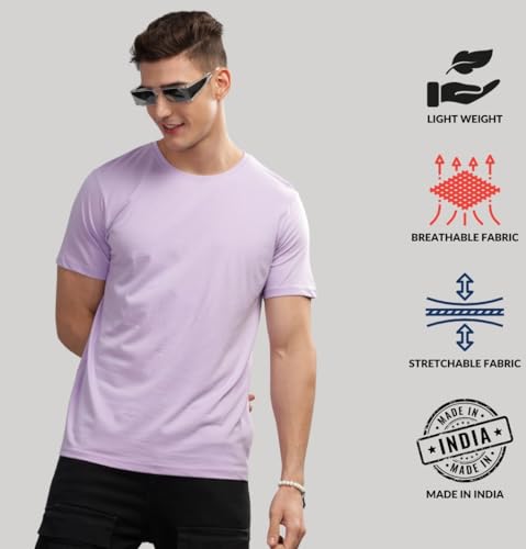 ADRO Men's Solid Regular Fit T-Shirt (RCM3-PLN-PU-BL-WH_Purple,Black,White