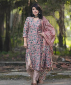 ANNI DESIGNER Womens Cotton Blend Printed Straight Kurta with Pant & Dupatta (Moringa Green_L_Green_Large)