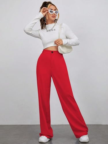 Toochki Womens Desk-to-Dinner Wide Leg 4-Way Stretch Formal Trousers (Flexi-Waist | Easy Care) Red