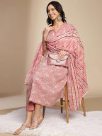Sanisa Women'S Cotton Digital Printed Anarkali Kurta With Pant And Digital Printed Dupatta