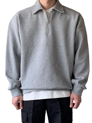 TAGDO Mens Solid Oversize Sweatshirt (RF-OS-SHRT-2001-Grey-XL)