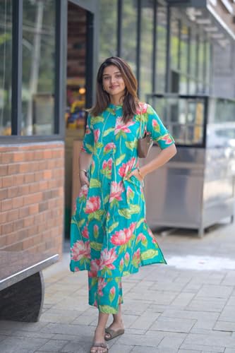 ANNI DESIGNER Womens Rayon Viscose Straight Printed Kurta with Pant (Ladat Green_L_Green_Large)